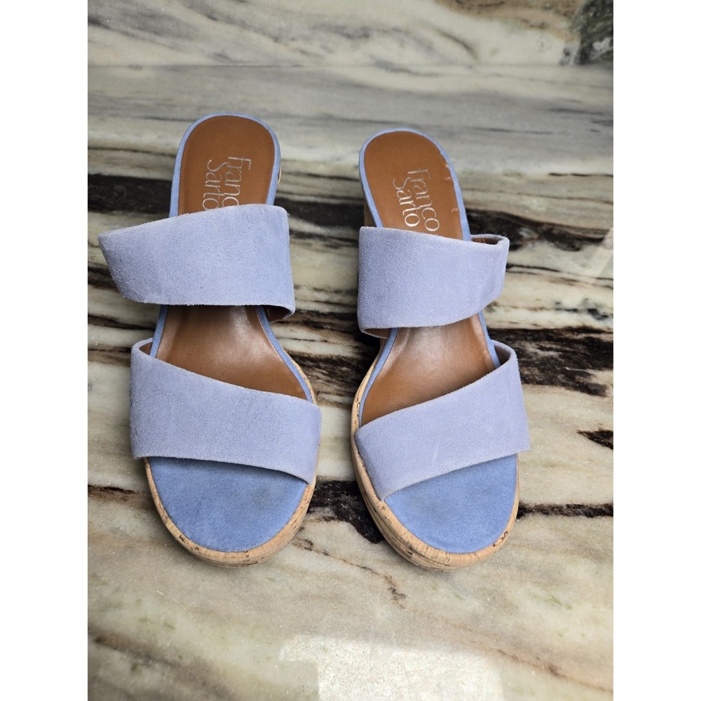 FRANCO SARTO Size 7.5 Light Blue Leather Wedge Heel Sandal Shoes Cork